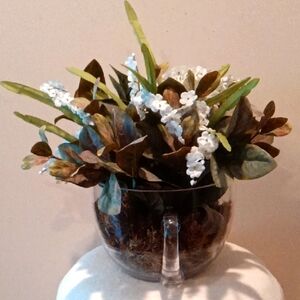 Green and White Faux Floral Accents with Eucalyptus Leaves